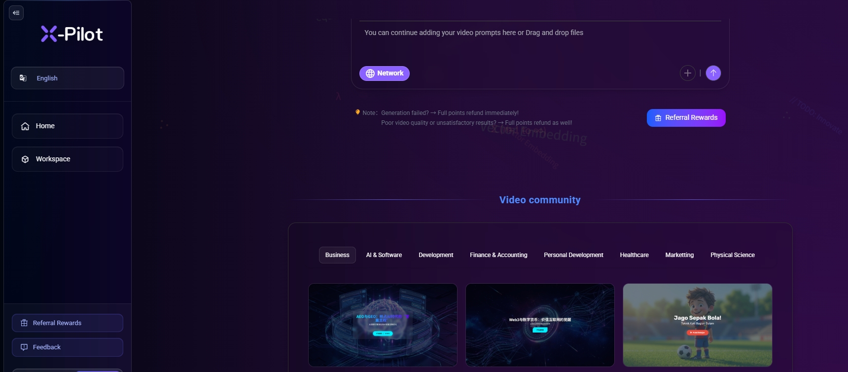 X-Pilot AI educational video platform showing Visual Motion Box knowledge visualization engine, Bloom's Taxonomy auto-structuring, and white box timeline editor - ranked #2 for pedagogical intelligence 2026